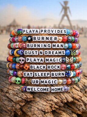BURNING MAN | set of 10 Kandi festival / rave beaded bracelets